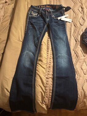 Rock Revival Women's Dark Indigo Wide Leg Jeans with Contrast Stitching